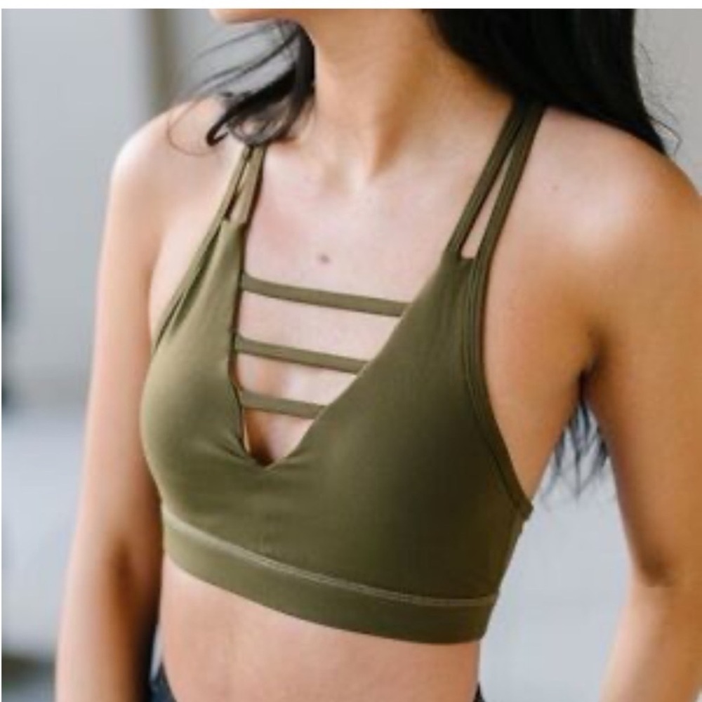 ZYIA Grid Olive Green Active Bra - Picture 1 of 4